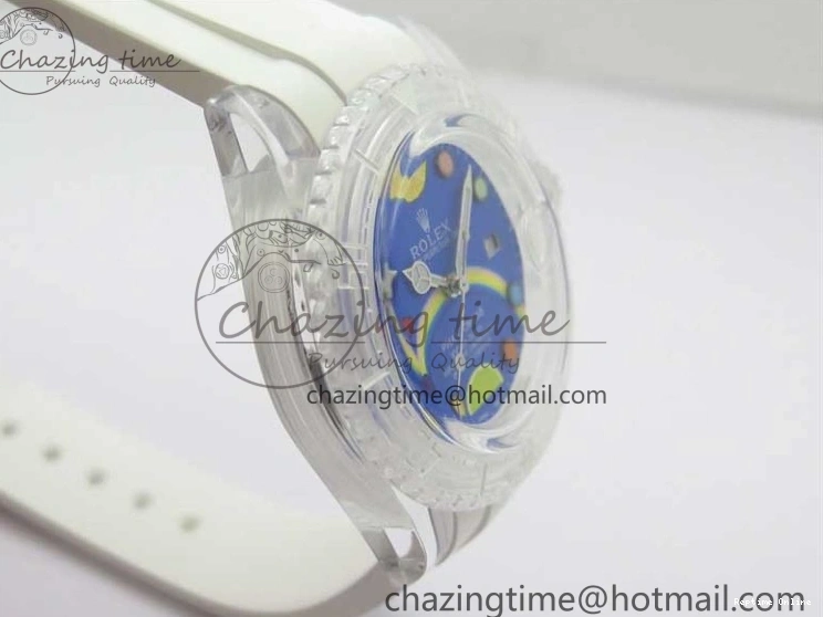 0128 Submariner Phantomlab Transparent KZF Best Edition Blue Fruit Dial on White Rubber Strap VR Classic 2563